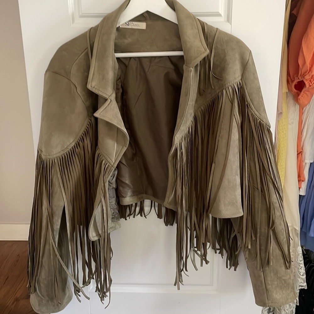 Scully Olive Leather Fringe Jacket